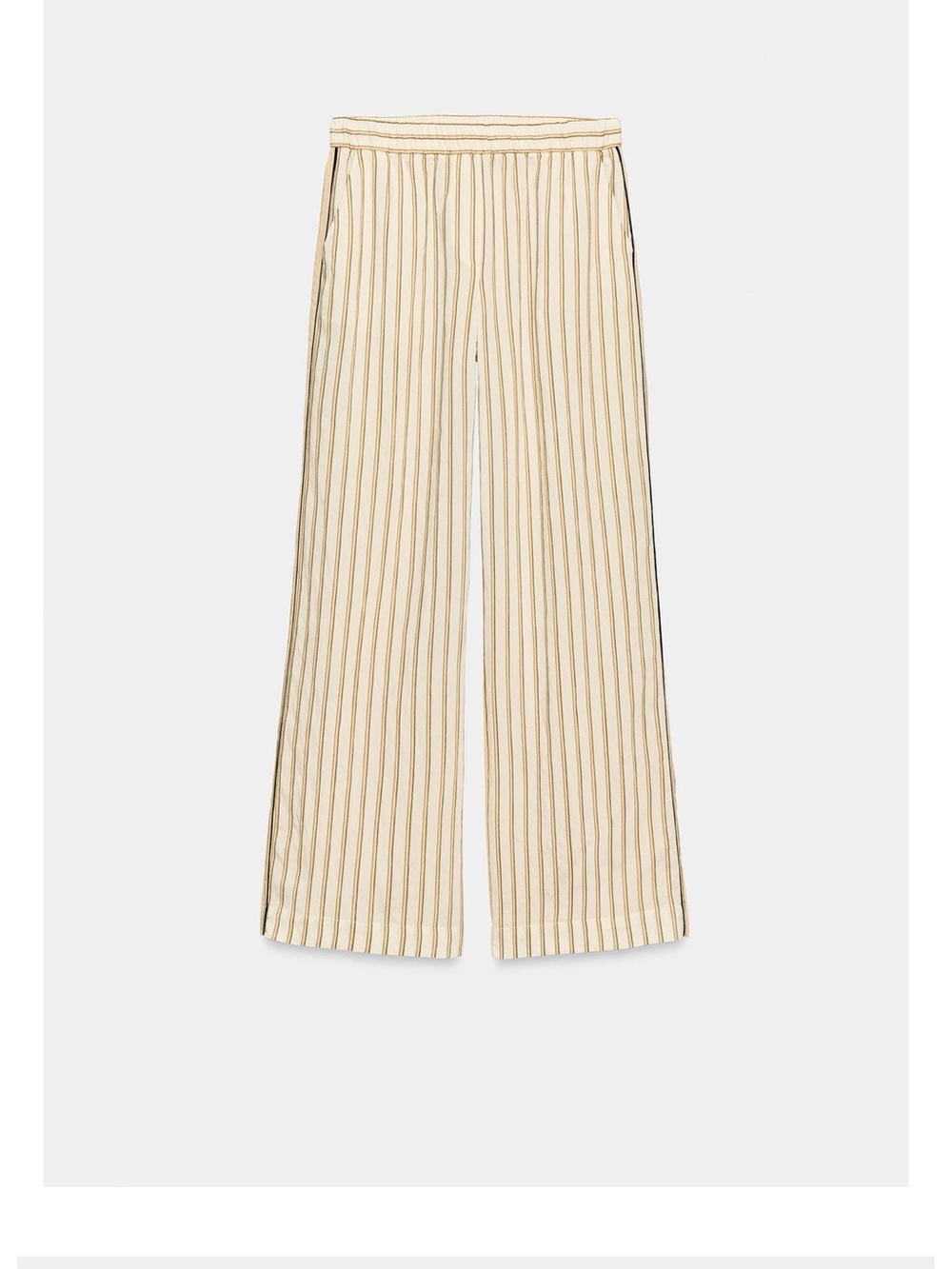 Zara Cream Wide-Leg Pants with Tan Pinstripes